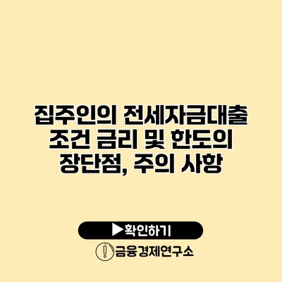 집주인의 전세자금대출 조건 금리 및 한도의 장단점, 주의 사항