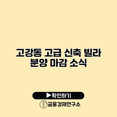 고강동 고급 신축 빌라 분양 마감 소식